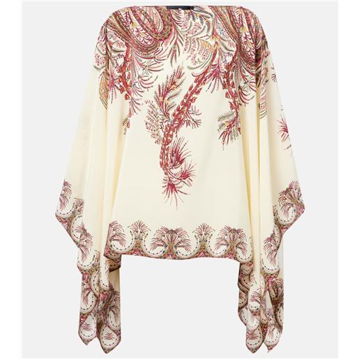 Etro poncho in crãªpe de chine di seta con stampa