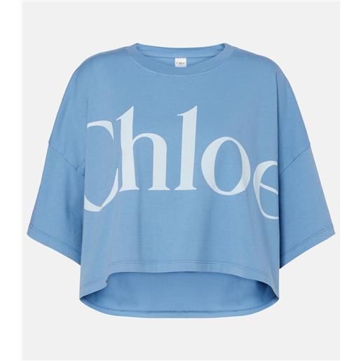 Chloe chloã© t-shirt cropped in jersey di cotone con logo