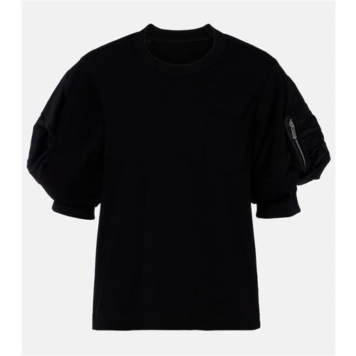 Sacai t-shirt in twill di cotone e jersey