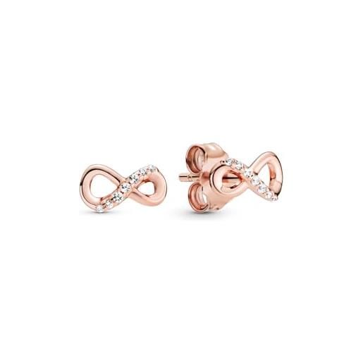PANDORA passions orecchini a bottone con simbolo dell'infinito placcati in oro rosa 14 carati con zirconi cubici trasparenti