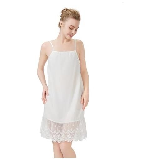 BEAUTELICATE sottoveste donna 100% cotone vintage vittoriano camicia da notte spalline regolabile lingerie gonna sexy avorio (pizzo ricamato - avorio, xl)
