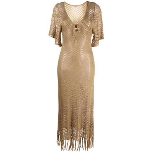 Dodo Bar Or abito midi con frange - oro