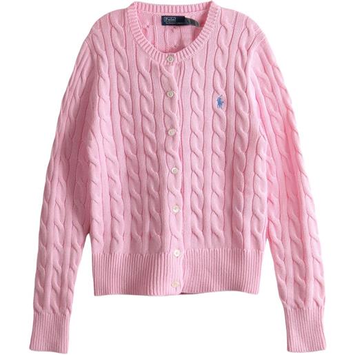 Polo Ralph Lauren cardigan girocollo in cotone a trecce - rosa