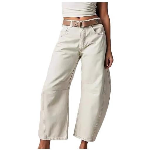 MASUCOR jeans barrel jeans a gamba larga da donna jeans larghi y2k a vita media pantaloni boyfriend denim pantaloni estivi comodi jeans da donna con cerniera e tasche casual alla moda(white, m)