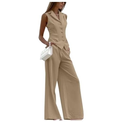 shownicer tailleur donna eleganti completo blazer da donna 2 pezzi gilet + pantaloni a gamba larga tuta larghi casual suit set a cachi m
