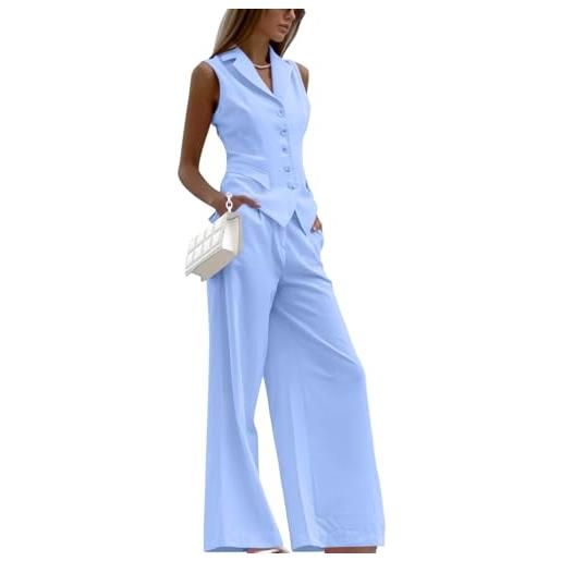 shownicer tailleur donna eleganti completo blazer da donna 2 pezzi gilet + pantaloni a gamba larga tuta larghi casual suit set a cachi m