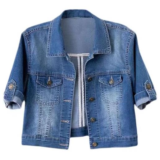 IQYU giacca di jeans da donna a maniche corte, colore bianco, giacca di jeans da donna, giacca corta per le mezze stagioni, elegante e leggera, in denim, per il vestito, giacca corta streetwear