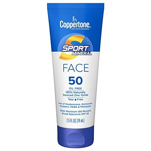 Coppertone sport zinc oxide mineral face sunscreen spf 50 - oil free, travel size 2.5 fl oz tube