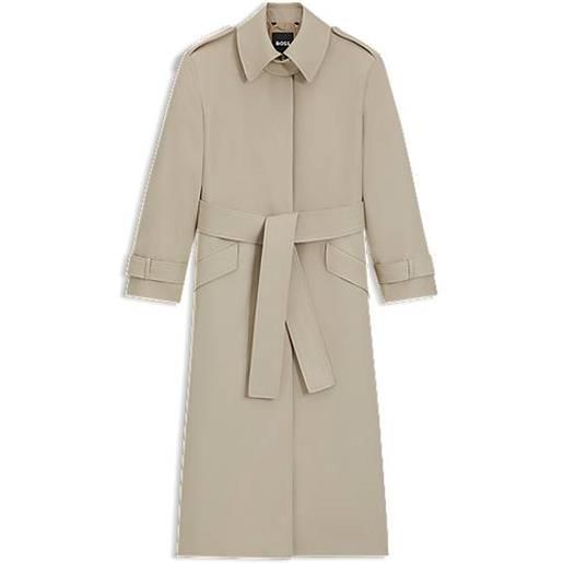 BOSS trench in misto lana vergine con cintura, beige chiaro