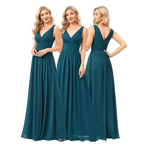 Ever-Pretty vestito da sera donna linea ad a stile impero chiffon scollo a v senza maniche teal 44