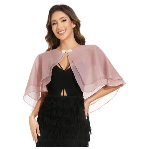 GIBZ scialle coprispalle donna, chiffon cardigan trasparente leggero con fibbia, elegante stola corto per sposa, feste, matrimoni, rosa