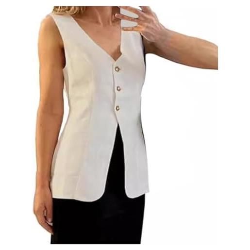 Generisch 2025 - gilet lungo in lino da donna, estivo, casual, senza maniche, beige. , m