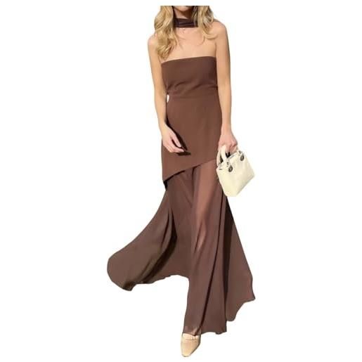 ORANDESIGNE vestito donna estivo vestiti senza spalline maxi abito elegante cerimonia abiti curvy lunghi tubino con spacco e sciarpa a giallo s