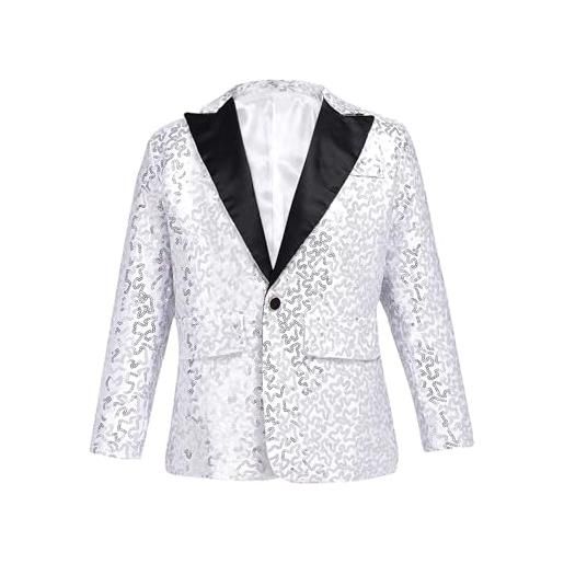 HULIJA bambino ragazzi blazer giacca da elegante con paillettes cappotto in paillettes formale costume da comunione festa partito top formale battesimo argento 9-10 anni