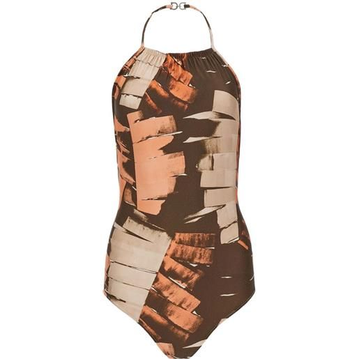 Ferragamo costume intero con scollo all'americana - marrone