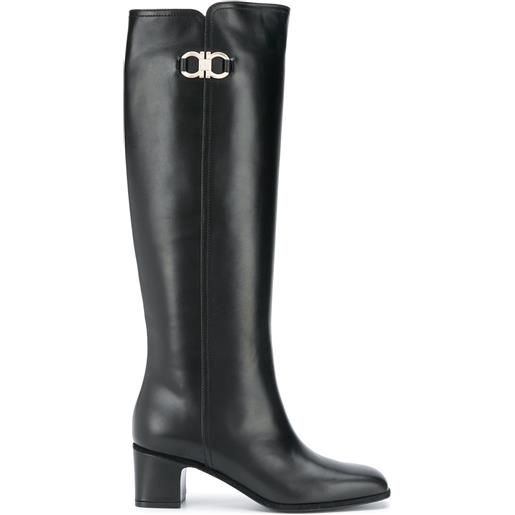 Ferragamo stivali al ginocchio gancini - black