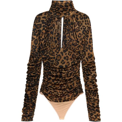Blumarine body arricciato con stampa leopardata - marrone