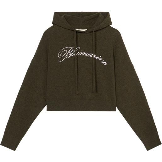Blumarine felpa crop con cappuccio e logo - verde