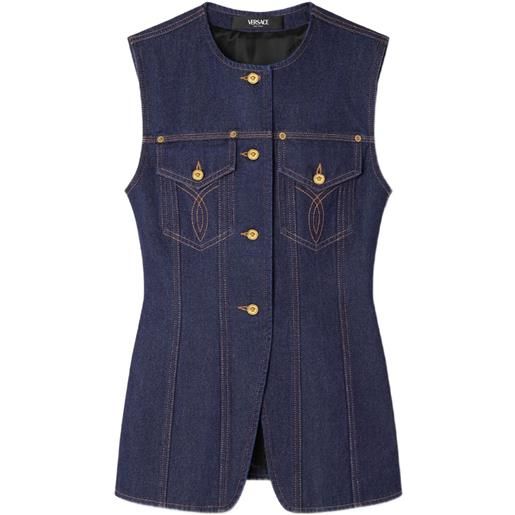 Versace gilet denim con bottoni - blu