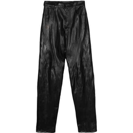 Mugler pantaloni affusolati a vita bassa in pelle - nero