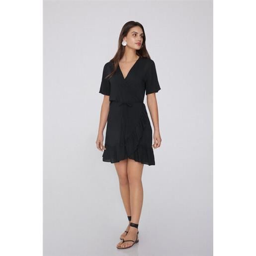 Tezenis vestito corto mezza manica incrocio tela viscosa donna nero