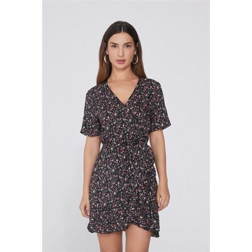 Tezenis vestito corto mezza manica incrocio tela viscosa donna nero