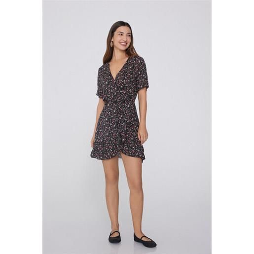 Tezenis vestito corto mezza manica incrocio tela viscosa donna nero