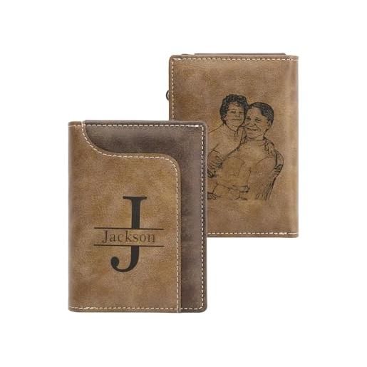 Presentimental portafoglio da uomo personalizzato con nome lettera foto - portafoglio in pelle con portacarte - regalo per uomo festa del papà, natale, anniversario (style 4)