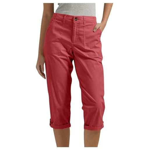 Mfhmom pantaloni capri donna estivi con pulsanti, elasticizzati, leggeri, casual, eleganti, orlo arrotolato, cropped con tasche, pantaloni estivi corti, pantalone cargo, pantalone da lavoro