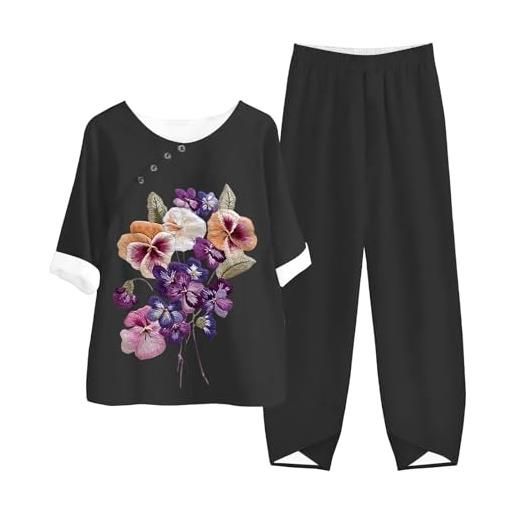 Shownicer Tuta Elegante 2 Pezzi Estiva Donna: Canotta + Pantaloni A Gamba Larga In Poliestere - Set Curvy E Taglie Forti - 2