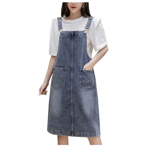 Yishengwan salopette gonna donna jeans lunga vestito salopette overall denim vestiti con tasca blu m
