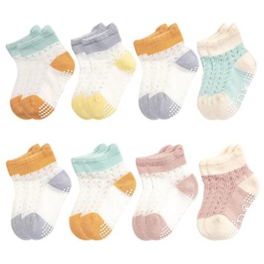 ACMEDE calzini estivi per bambini 8 paia, calzini antiscivolo cotone morbido traspirante calze colorati neonato neonata carino calze ragazze calzini colorato per 0-7 anni neonato/ragazza (3-5 anni)