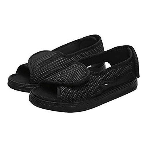 YJZQ pantofole da uomo per diabetici, extra larghe, comode, con punta a penna, chiusura regolabile, calzature ortopediche per artrite, edema, piedi gonfi, nero a, 42 1/3 eu