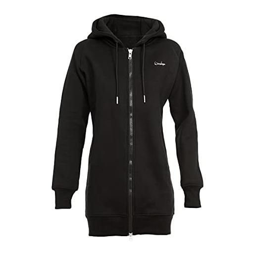 Winshape lange, kuschelige hoodie-jacke j006 mit 2-wege-zipper, street style felpa con cappuccio, schwarz, m regular donna