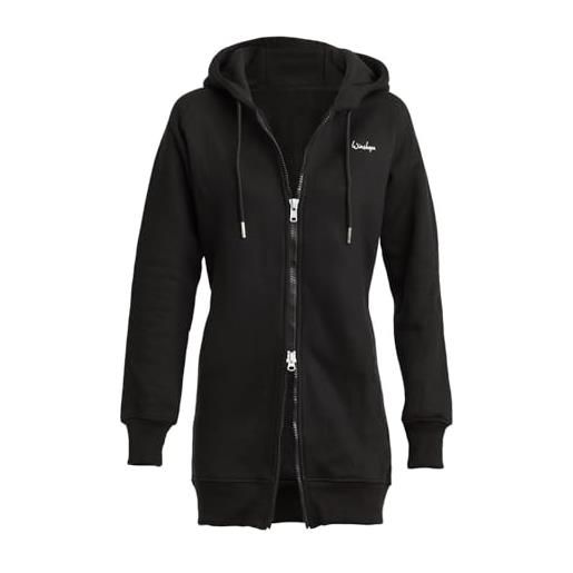 Winshape donna lange, kuschelige hoodie-jacke j006 mit 2-wege-zipper, street style felpa con cappuccio, schwarz, m regular