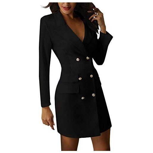 Onsoyours vestiti eleganti corti vestitini blazer ragazze manica lunga v neck abito da giorno doppio petto abiti tubino casual vestito tailleur a quadri dress mini a nero l