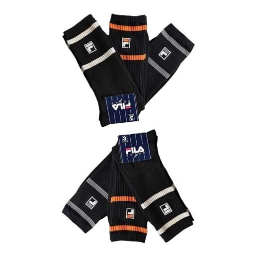 FILA 6 paia calza tennis corta in cotone, polsino elastico alto a costina, logo centrale ricamato, colore nero, taglie 39/42 e 43/46 (it, numero 39-42, 6 paia nero assortito)