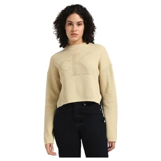 Calvin Klein jeans donna pullover logo regular sweater pullover in maglia, beige (pale khaki), l