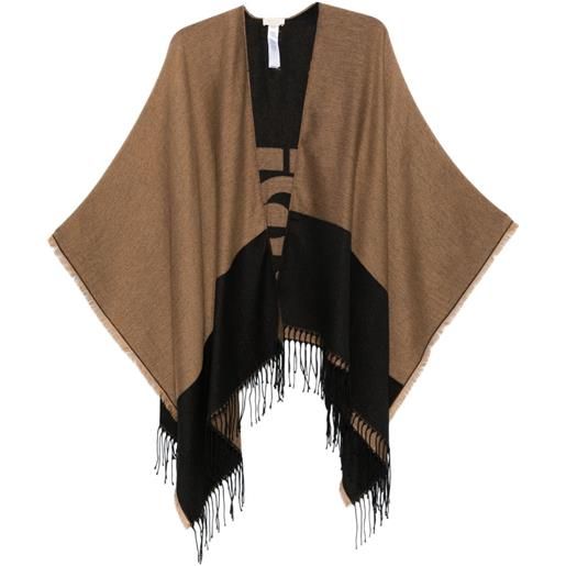 LIU JO poncho con logo e frange - marrone