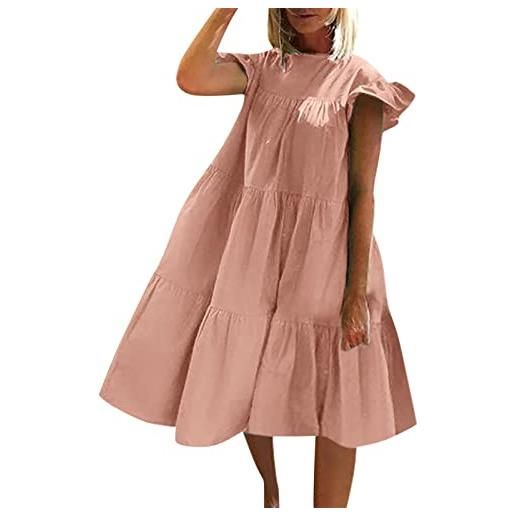 Generico vestiti ragazza invernali eleganti abito casual estivo da donna mini abito carino con scollo a v con taschino abito a maniche corte con volant vestiti rossi lunghi