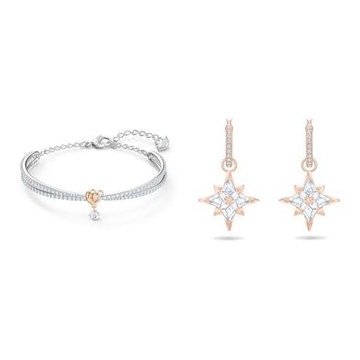 Swarovski bracciale rigido lifelong heart, cuore, bianco, mix di finiture & orecchini pendenti symbolic, stella, bianchi, placcato color oro rosa