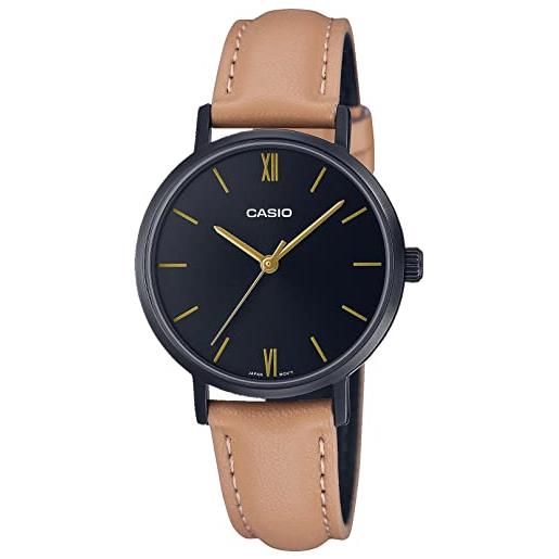 Casio ltp-vt02bl-1a orologio analogico da donna minimalista nero ip quadrante nero cinturino in pelle 3 mani