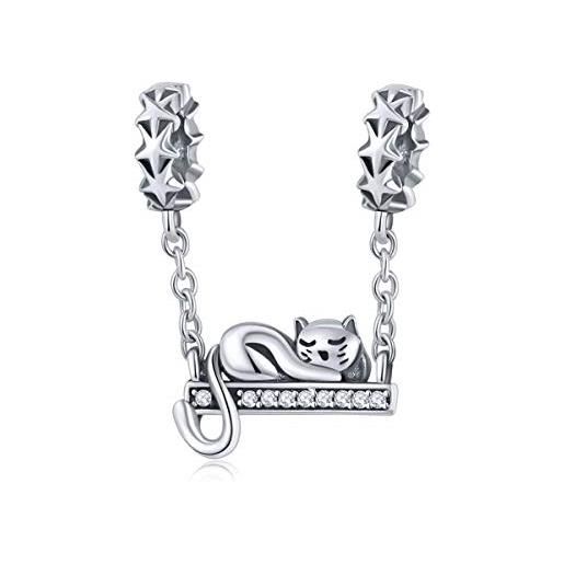 LES FOLIES DI PAOLA GRIECO charm chiusura sicurezza gatto che dorme su altalena in argento 925 - les folies per pandora
