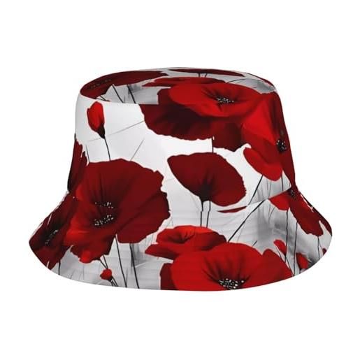 JZIRQWKXVS cappelli da pescatore alla moda da uomo e da donna, con fiori di papavero rosso, cappelli da pescatore, cappelli estivi da spiaggia