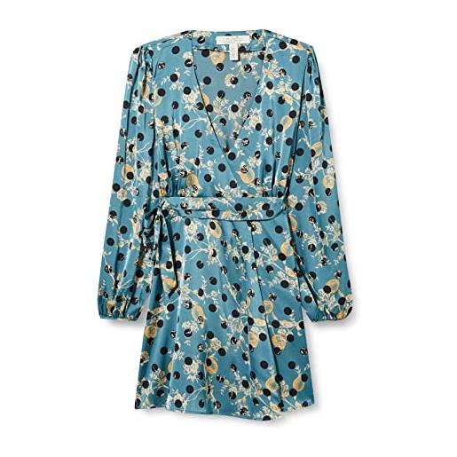 Liquorish mini abito a portafoglio con stampa floreale e nero a pois con maniche lunghe in blu petrolio vestito da cocktail, multicolore, 40 donna