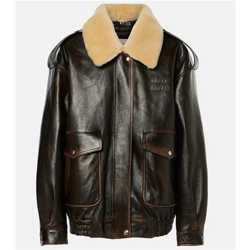 Miu Miu giacca in pelle con shearling sintetico