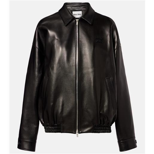 Miu Miu giacca in pelle con logo