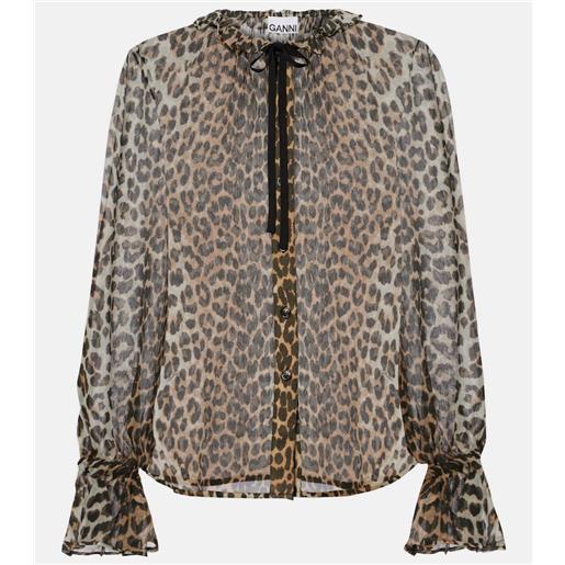 Ganni blusa in chiffon con stampa leopardata