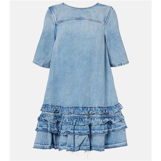 Ganni abito corto di jeans con ruches