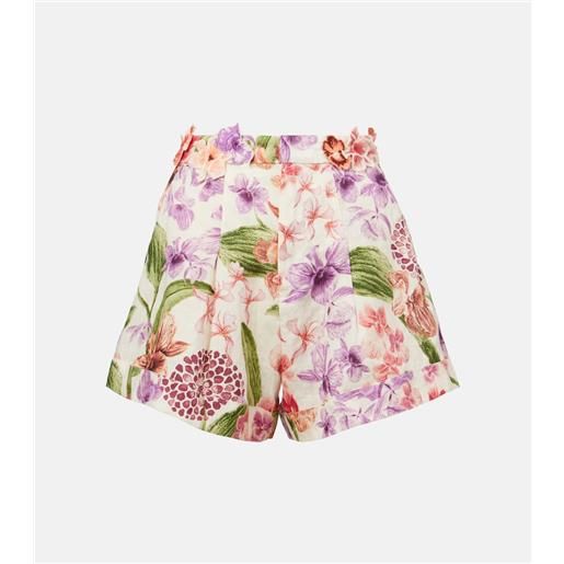 Agua by Agua Bendita shorts in lino a vita alta con stampa floreale
